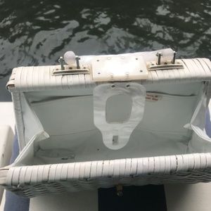 Cute white wicker handbag with alabaster handles